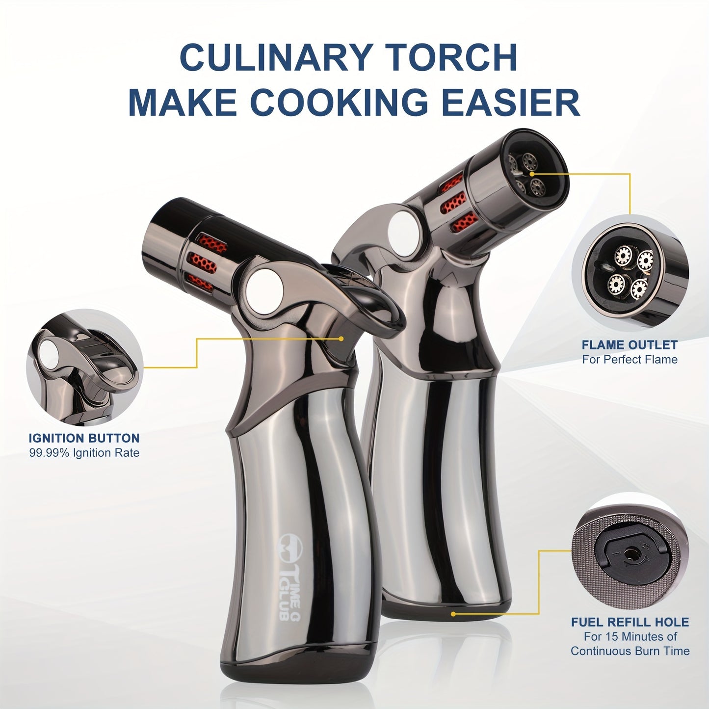 1pc, Butane Torch, Premium 4 Flame Big Kitchen Torch Lighters With Adjustable Refillable Multipurpose Culinary Blow Torch For Creme Brulee, Baking, BBQ (Butane Gas Not Included)