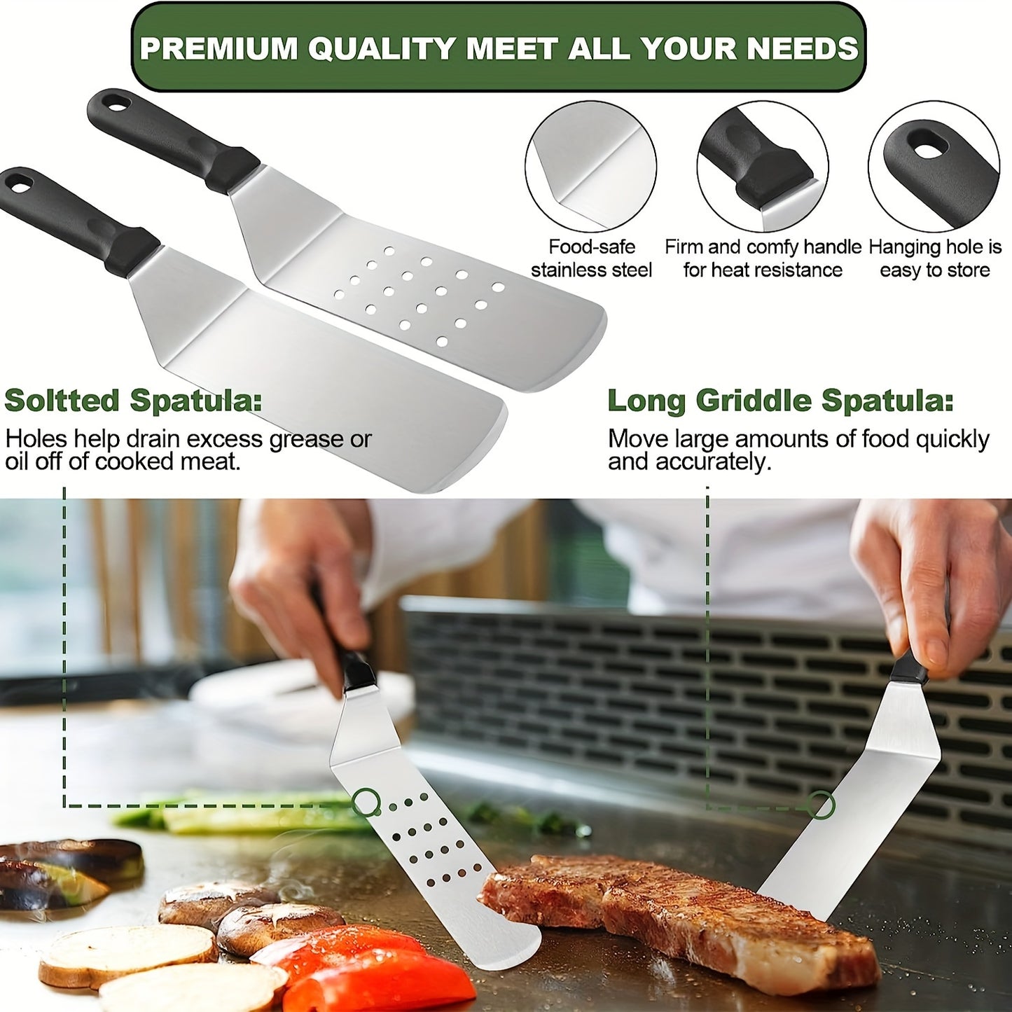 25pcs Stainless Steel Griddle Grill Accessories Set, Professional Flat Top BBQ Tools With Extended Spatulas, Scrapers, Egg Rings, Squeeze Bottles, For Outdoor Barbecue And Camping Chef Use
