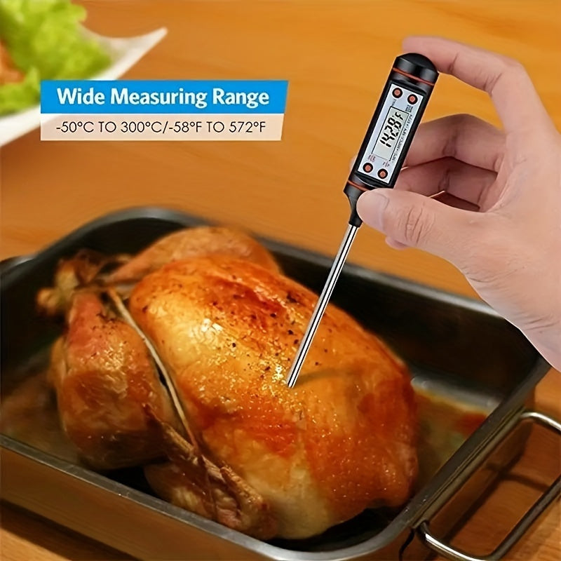 1pc Instant Read Digital Meat Thermometer with Probe - Stainless Steel, LCD Display, -200°C to 550°C Range - Perfect for BBQ, Cooking, Grilling, and Candy Making