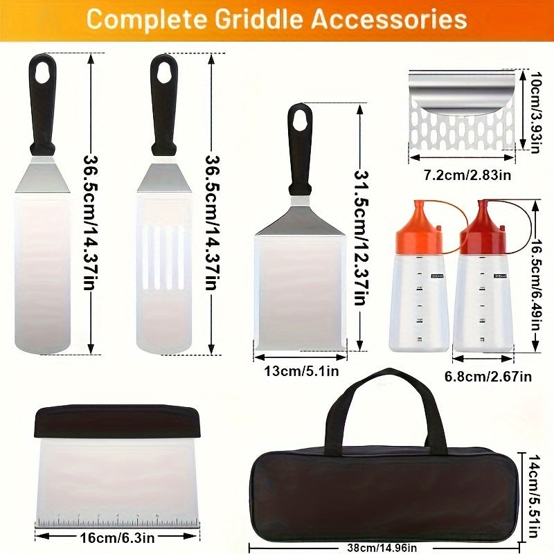 8pcs/39pcs 8/39-Piece Blackstone & Camp Chef Griddle Accessory Set: Stainless Steel BBQ Tools with Basting Brush, Chopper, Scraper, Spatula, Egg Mold & Tongs