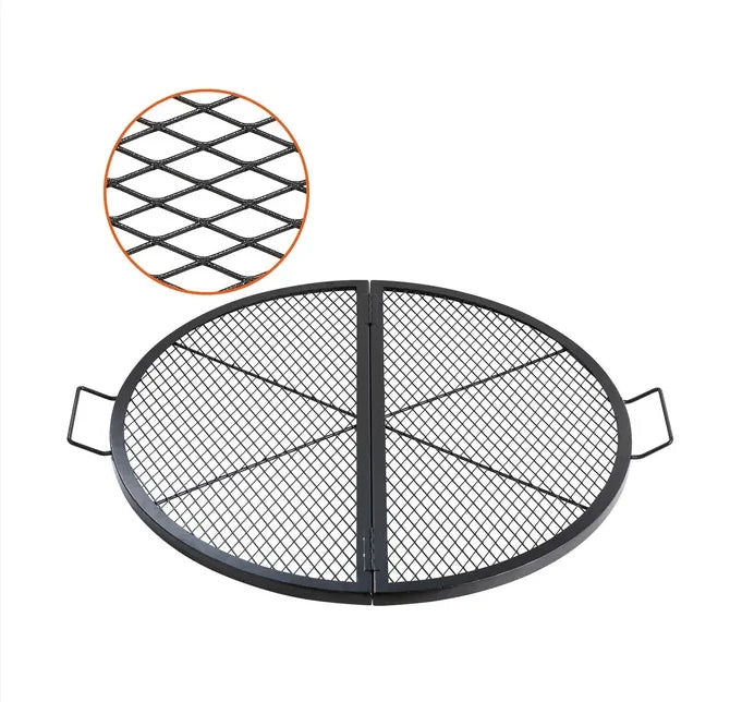 VEVOR X-Marks Fire Pit Grill Grate Foldable Round Cooking Grate BBQ Grid with Handle Support X Wire Portable Camping Cookware