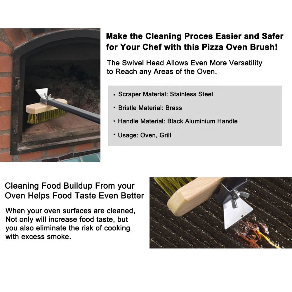 43 Inch Long Handle Pizza Oven Copper Brush Scraper Grill Brass Professional Cleaning Brush with Aluminium Handle