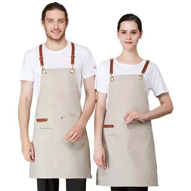 SunYue Cotton Canvas Apron for Unisex Aprons Chef BBQ Custom Delantales Kitchen Black Blue White Grey Aprons Tablier De Cuisine