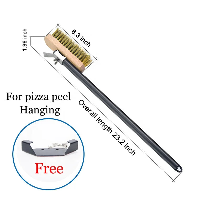 43 Inch Long Handle Pizza Oven Copper Brush Scraper Grill Brass Professional Cleaning Brush with Aluminium Handle