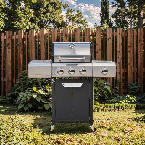 3-Burner Stainless Steel Propane Gas Grill with Automatic Ignition Side Burner Cover for Outdoor BBQ Camping FCJ