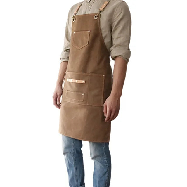 Custom Logo Restaurant Barista Milk Tea Cake Barber Shop Fashion Cotton Canvas Work Apron With Adjustable Strap