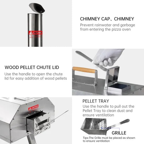 12-Station Stainless Steel Outdoor Pizza Oven Automatic Rotator Portable Wood Fired BBQ Accessory Featuring Built-In Thermometer