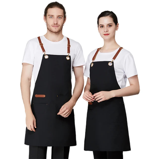 SunYue Cotton Canvas Apron for Unisex Aprons Chef BBQ Custom Delantales Kitchen Black Blue White Grey Aprons Tablier De Cuisine