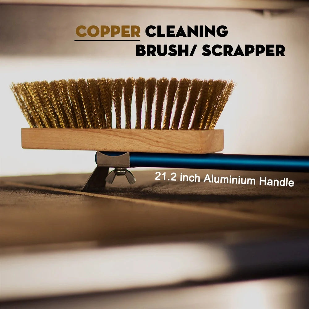 43 Inch Long Handle Pizza Oven Copper Brush Scraper Grill Brass Professional Cleaning Brush with Aluminium Handle