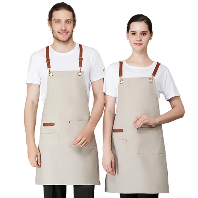 SunYue Cotton Canvas Apron for Unisex Aprons Chef BBQ Custom Delantales Kitchen Black Blue White Grey Aprons Tablier De Cuisine