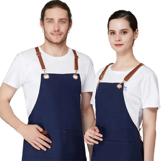 SunYue Cotton Canvas Apron for Unisex Aprons Chef BBQ Custom Delantales Kitchen Black Blue White Grey Aprons Tablier De Cuisine