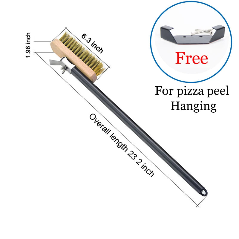 43 Inch Long Handle Pizza Oven Copper Brush Scraper Grill Brass Professional Cleaning Brush with Aluminium Handle