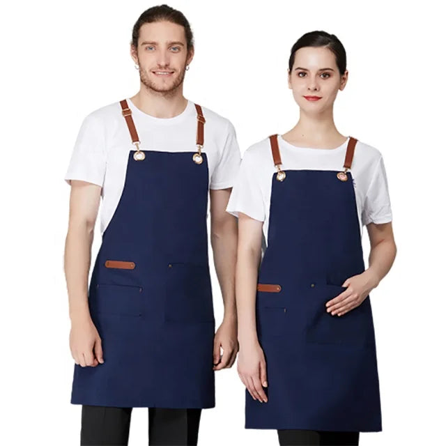 SunYue Cotton Canvas Apron for Unisex Aprons Chef BBQ Custom Delantales Kitchen Black Blue White Grey Aprons Tablier De Cuisine