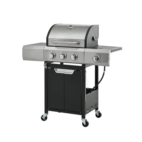 3-Burner Stainless Steel Propane Gas Grill with Automatic Ignition Side Burner Cover for Outdoor BBQ Camping FCJ
