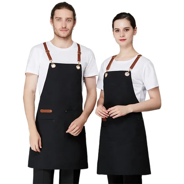 SunYue Cotton Canvas Apron for Unisex Aprons Chef BBQ Custom Delantales Kitchen Black Blue White Grey Aprons Tablier De Cuisine