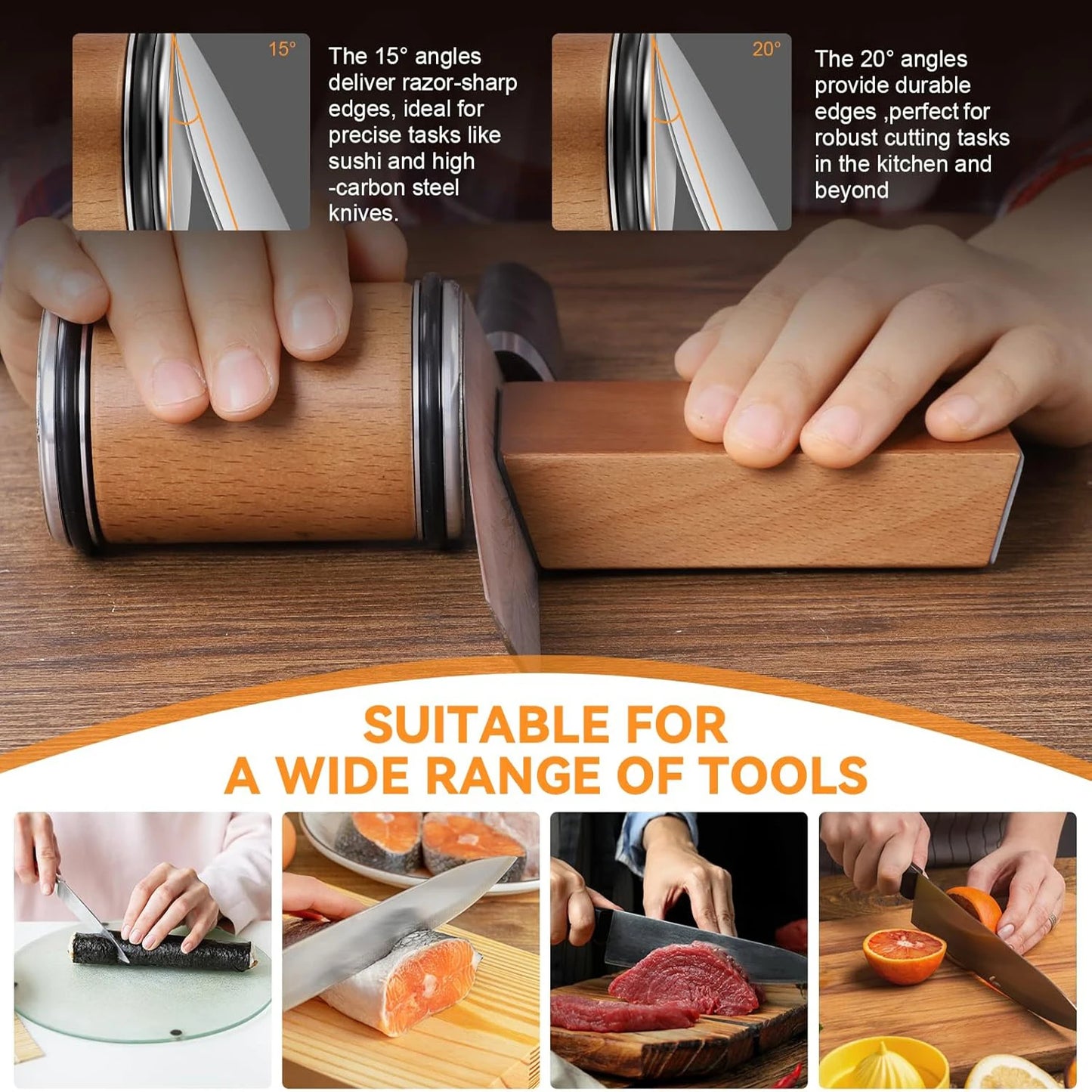 Rolling Knife Sharpener Magnetic Knife Holder Sharpening Stone Kit With 15/20° Degrees Angle Roller Kitchen Whetstone Accessory