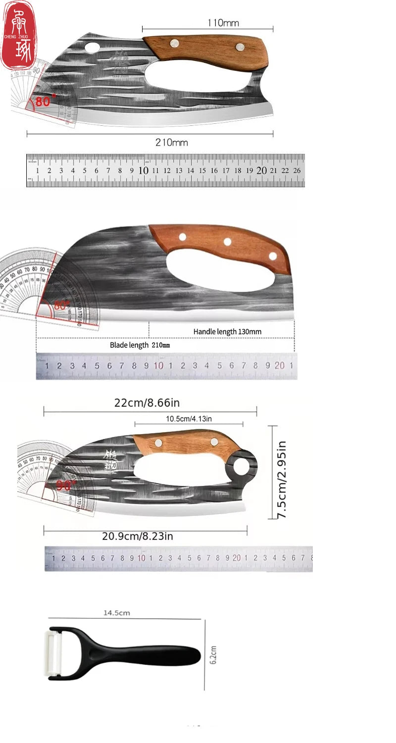 Kitchen Chef Knife Chinese-style Kitchen Knife Chopper Knife Effort Saving Boning Knife Wooden Handle Handmade Forged Knife