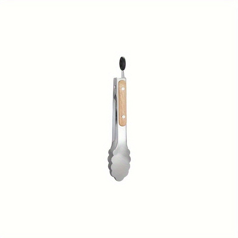 Premium Stainless Steel Serving Tongs with Oak Handle - Extended BBQ & Steak Clips for Kitchen and Dining