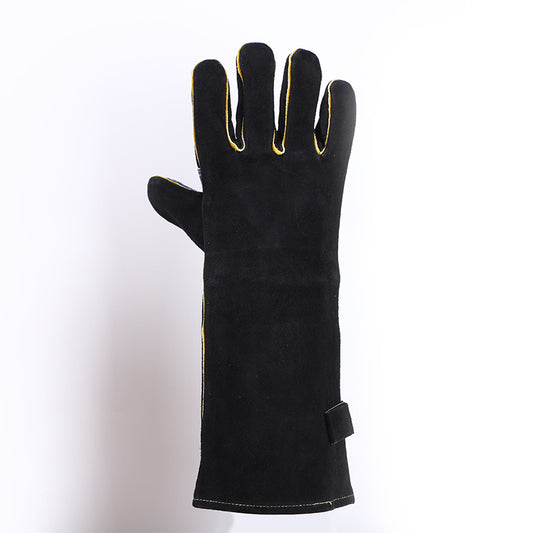 Cowhide Lengthened Patchwork BBQ Gloves Fireplace Oven