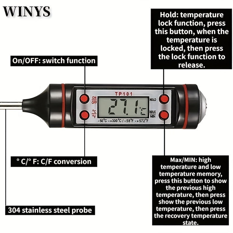 1pc Instant Reading Meat Thermometer, Digital Probe Milk Liquid Barbecue Thermometer Great Cooking Kitchen Barbecue BBQ Milk Candy