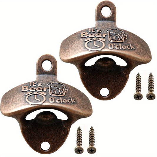 1pc/2/5/10pcs Metal Bottle Opener, Wall Mounted bottle opener with Screws,  Vintage Retro Red Copper Beer Opener, BBQ DIY Tools, Bar Decor, Kitchen Gadgets
