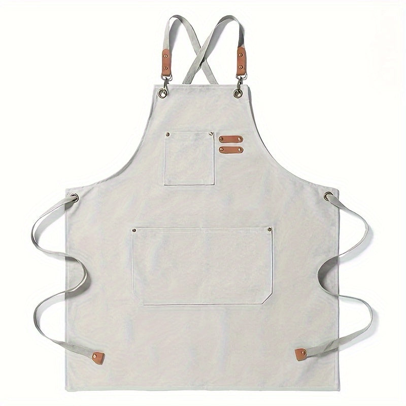 Canvas Cooking Apron with Hand Wipe - Adjustable with Tool Pockets, Modern Design for Kitchen, BBQ, Restaurant - Available in Black, Brown, Blue, Beige