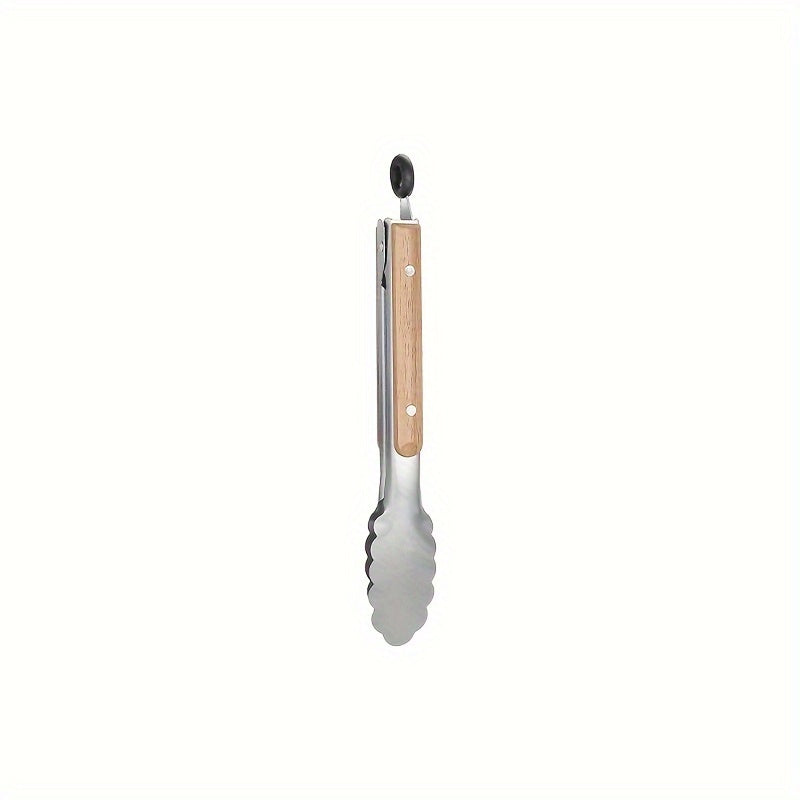 Premium Stainless Steel Serving Tongs with Oak Handle - Extended BBQ & Steak Clips for Kitchen and Dining