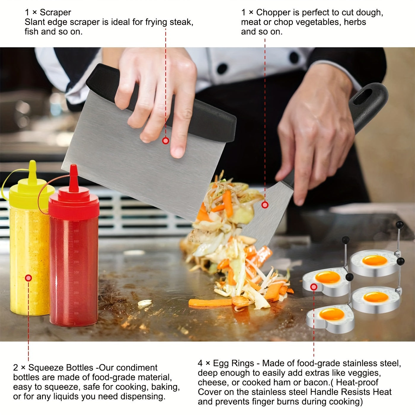 8pcs/39pcs 8/39-Piece Blackstone & Camp Chef Griddle Accessory Set: Stainless Steel BBQ Tools with Basting Brush, Chopper, Scraper, Spatula, Egg Mold & Tongs