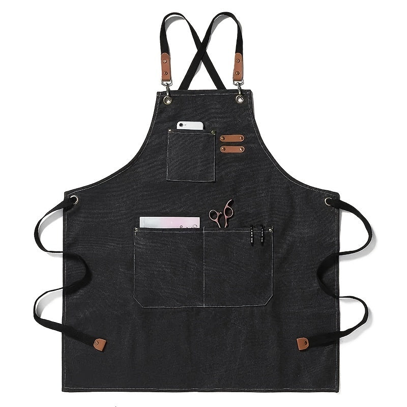 Canvas Cooking Apron with Hand Wipe - Adjustable with Tool Pockets, Modern Design for Kitchen, BBQ, Restaurant - Available in Black, Brown, Blue, Beige