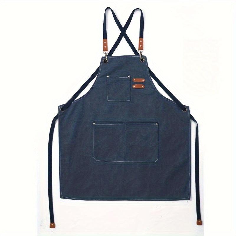 Canvas Cooking Apron with Hand Wipe - Adjustable with Tool Pockets, Modern Design for Kitchen, BBQ, Restaurant - Available in Black, Brown, Blue, Beige