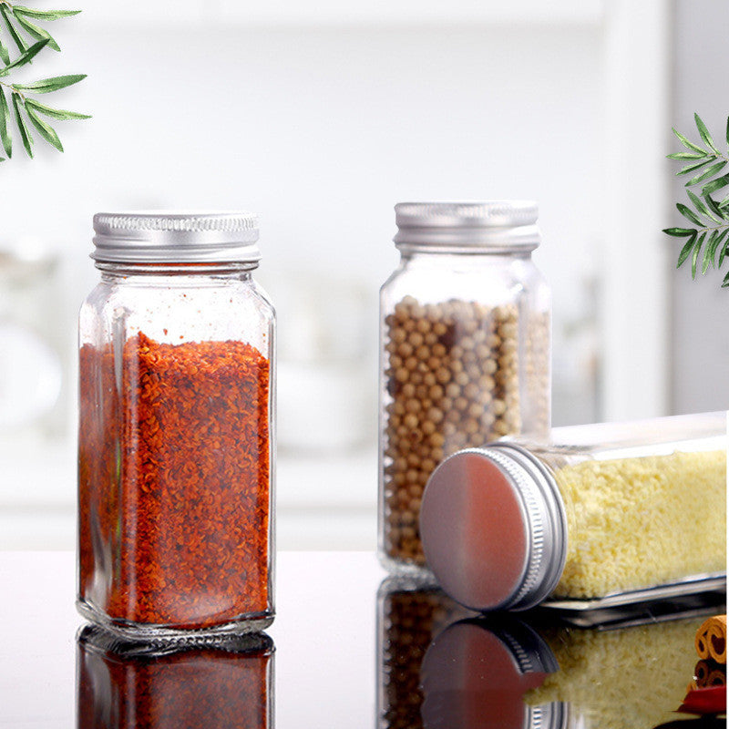 Barbecue Sprinkler Household Pepper Chili Powder Salt Square Glass Seasoning Jar