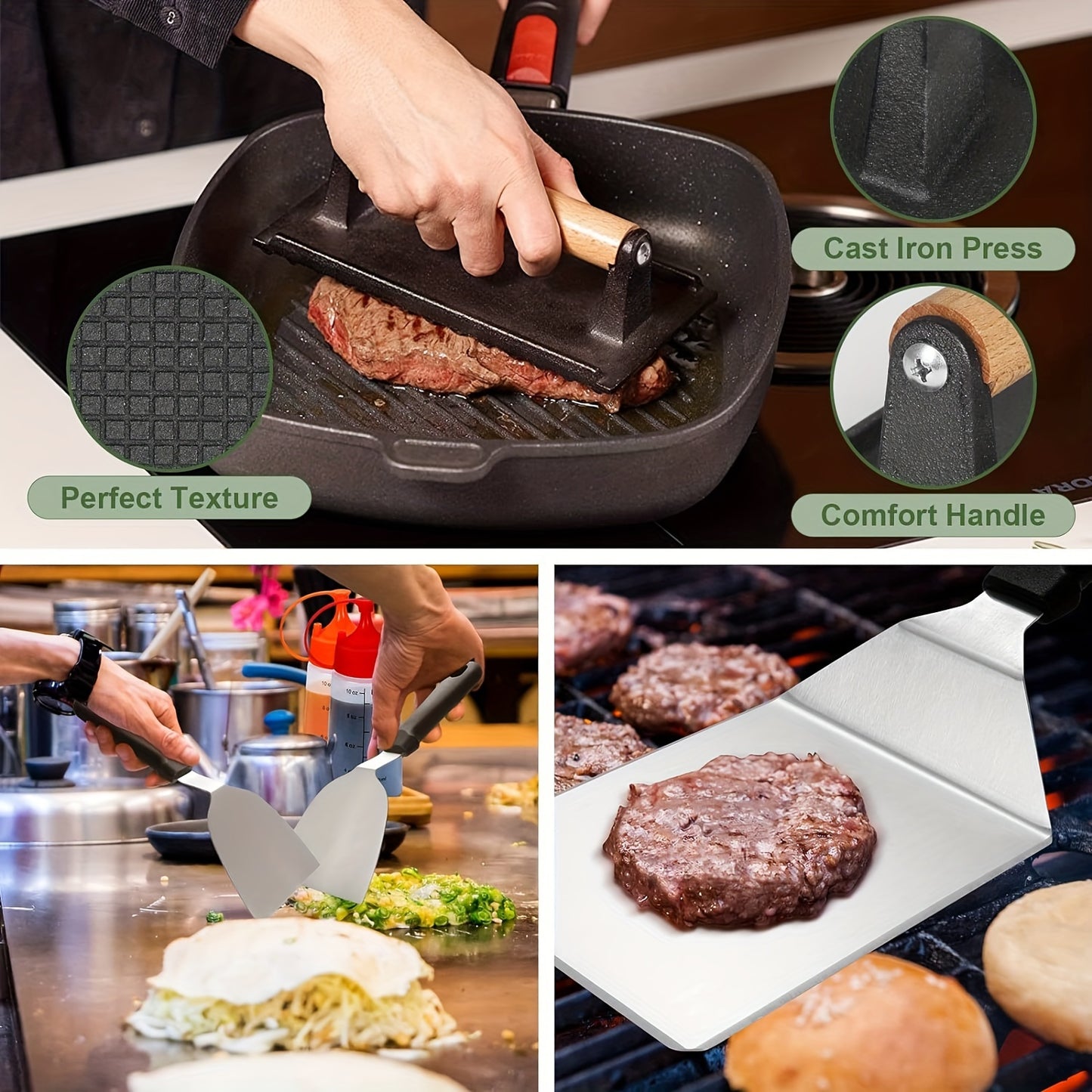 25pcs Stainless Steel Griddle Grill Accessories Set, Professional Flat Top BBQ Tools With Extended Spatulas, Scrapers, Egg Rings, Squeeze Bottles, For Outdoor Barbecue And Camping Chef Use
