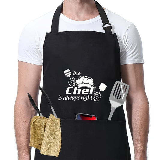 Chef Apron and Hat Set, Adjustable Cooking Grill Apron with Pockets, Woven Polyester Kitchen BBQ Apron, Solid Color Christmas Gift for Dad and Mom