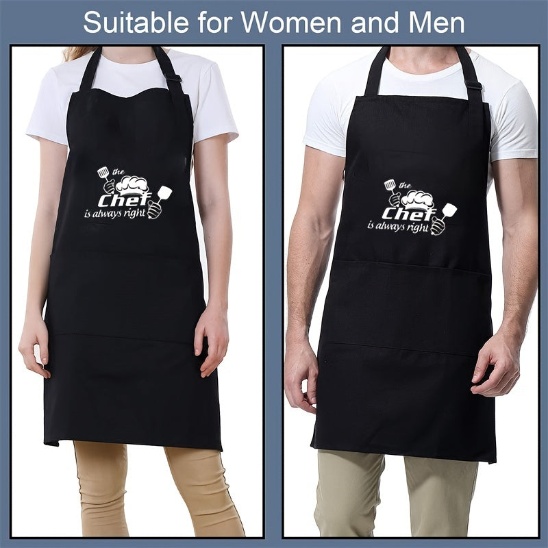 Chef Apron and Hat Set, Adjustable Cooking Grill Apron with Pockets, Woven Polyester Kitchen BBQ Apron, Solid Color Christmas Gift for Dad and Mom