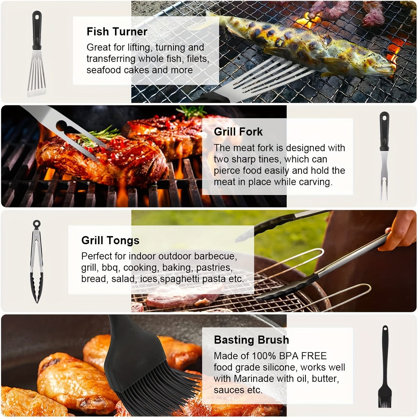 8pcs/39pcs 8/39-Piece Blackstone & Camp Chef Griddle Accessory Set: Stainless Steel BBQ Tools with Basting Brush, Chopper, Scraper, Spatula, Egg Mold & Tongs