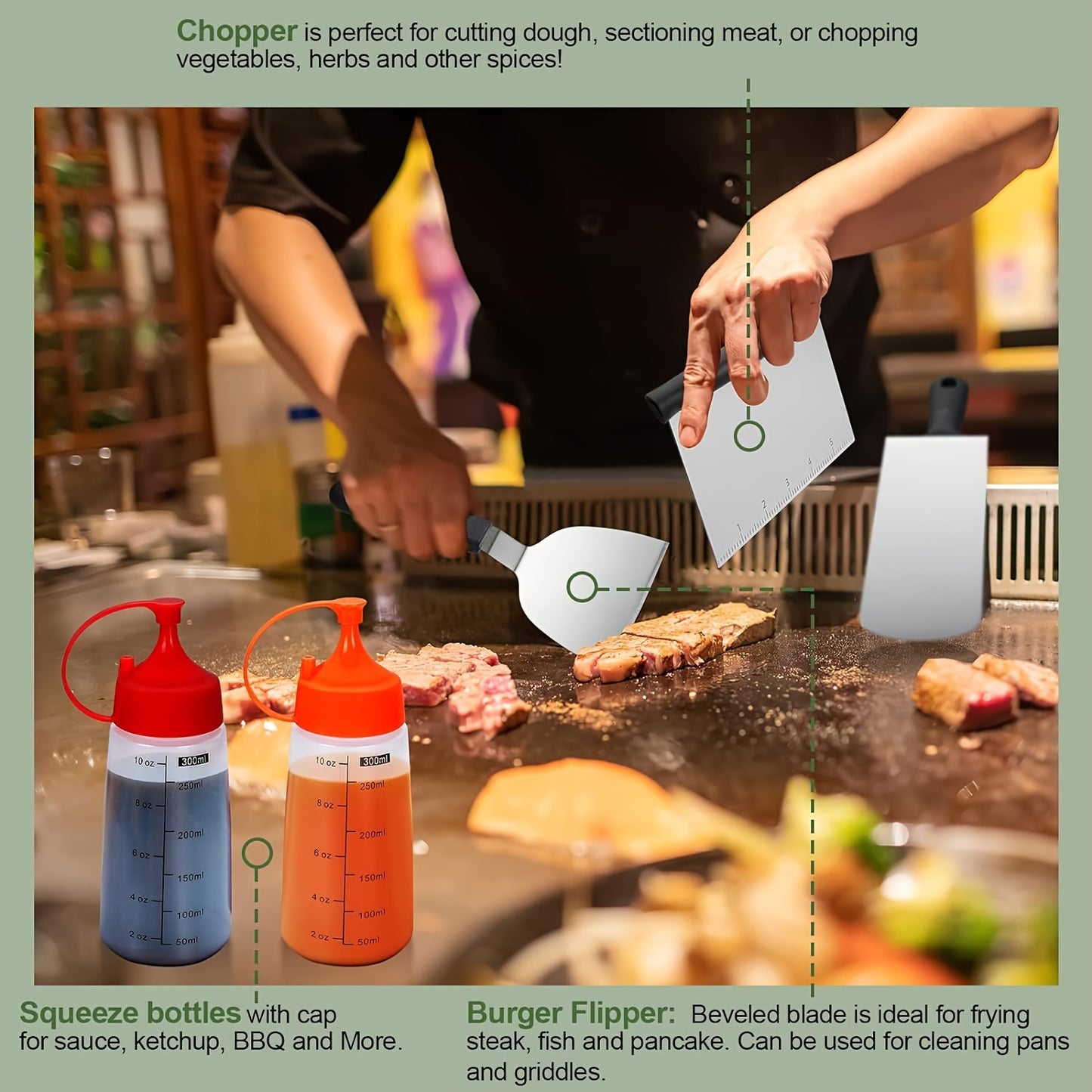25pcs Stainless Steel Griddle Grill Accessories Set, Professional Flat Top BBQ Tools With Extended Spatulas, Scrapers, Egg Rings, Squeeze Bottles, For Outdoor Barbecue And Camping Chef Use