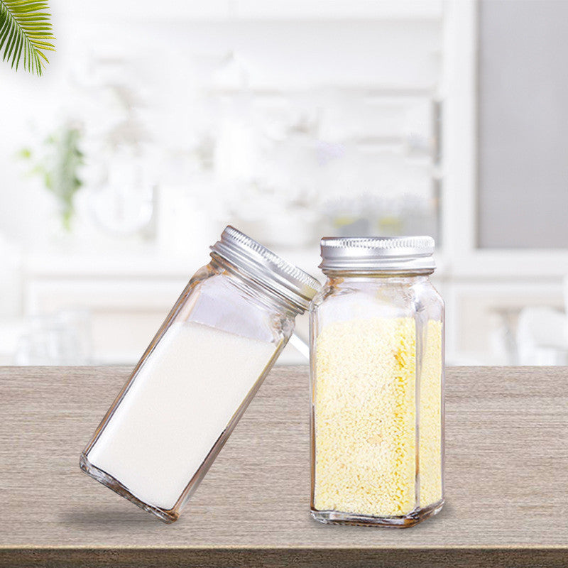 Barbecue Sprinkler Household Pepper Chili Powder Salt Square Glass Seasoning Jar