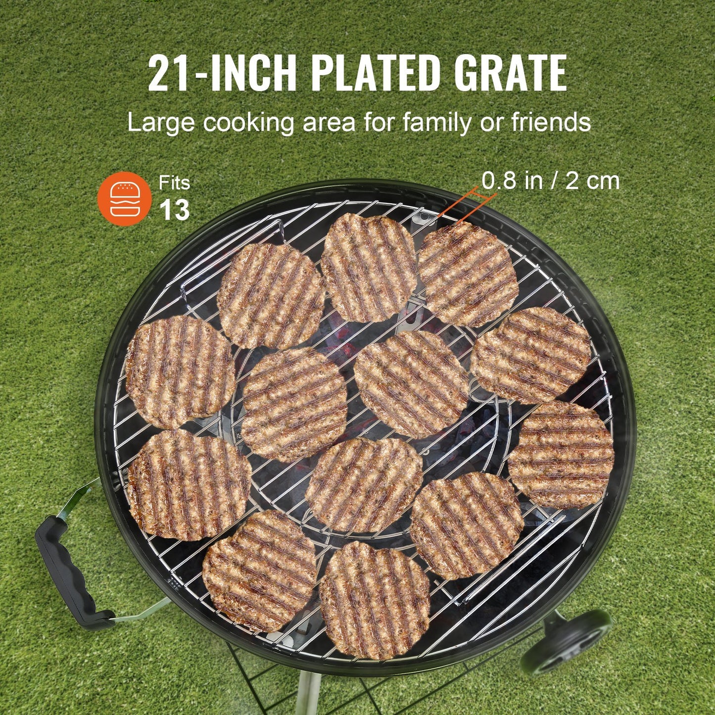 VEVOR 21 Inch Cooking Grate For 21 Inch Kettle Grill, Round Replacement Charcoal Grates, Iron Gas Grill Replacement Parts For Outdoor Cooking, Barbecue Camping, Picnic, Patio And Backyard, Silver