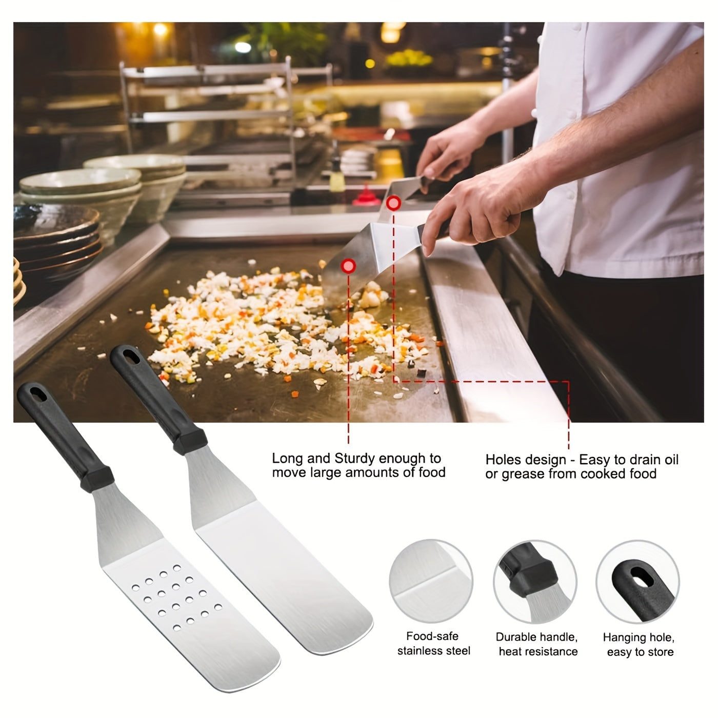 8pcs/39pcs 8/39-Piece Blackstone & Camp Chef Griddle Accessory Set: Stainless Steel BBQ Tools with Basting Brush, Chopper, Scraper, Spatula, Egg Mold & Tongs