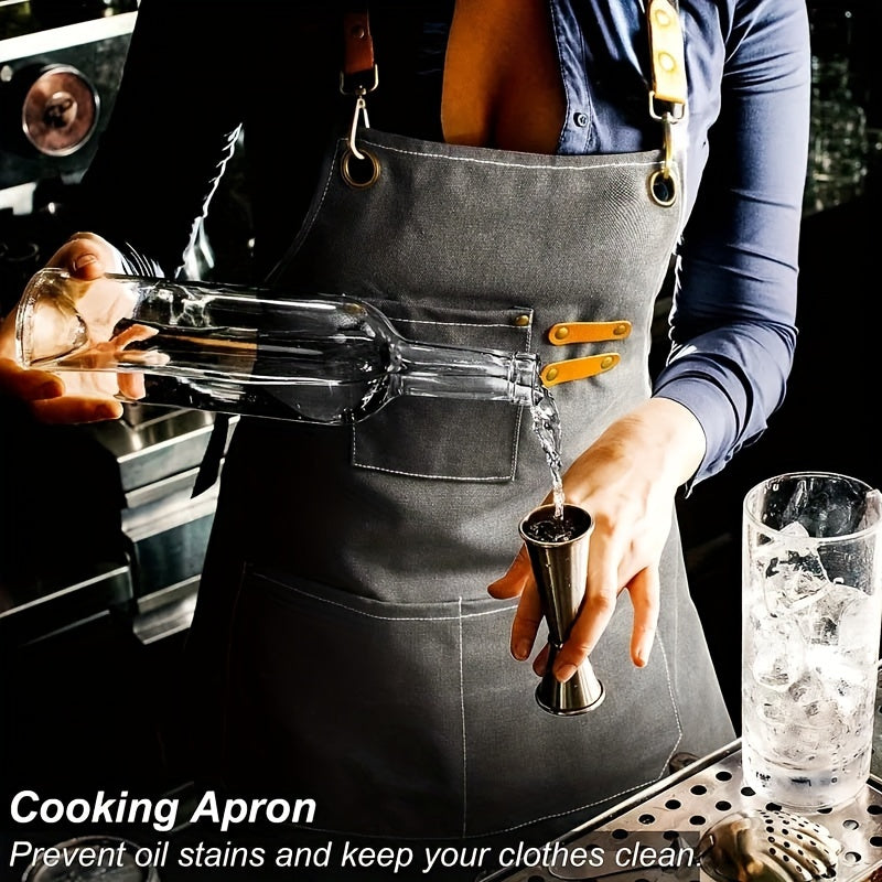 Canvas Cooking Apron with Hand Wipe - Adjustable with Tool Pockets, Modern Design for Kitchen, BBQ, Restaurant - Available in Black, Brown, Blue, Beige