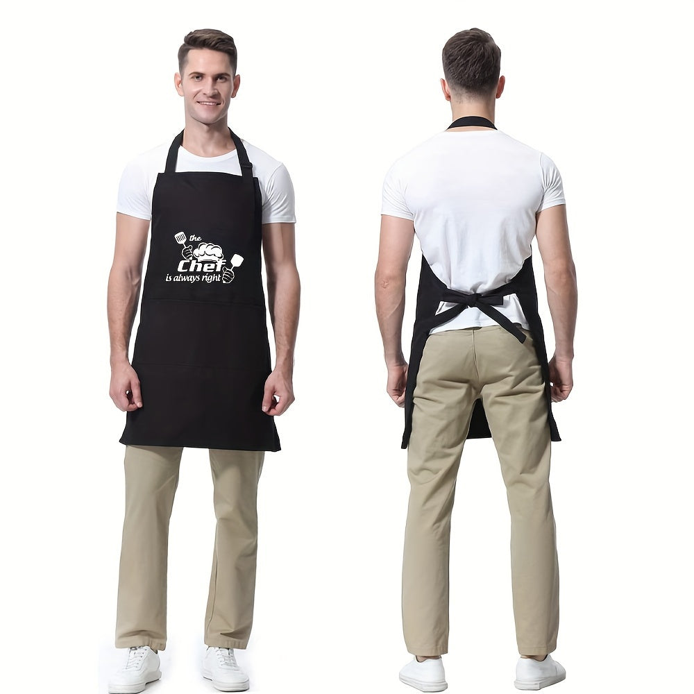 Chef Apron and Hat Set, Adjustable Cooking Grill Apron with Pockets, Woven Polyester Kitchen BBQ Apron, Solid Color Christmas Gift for Dad and Mom