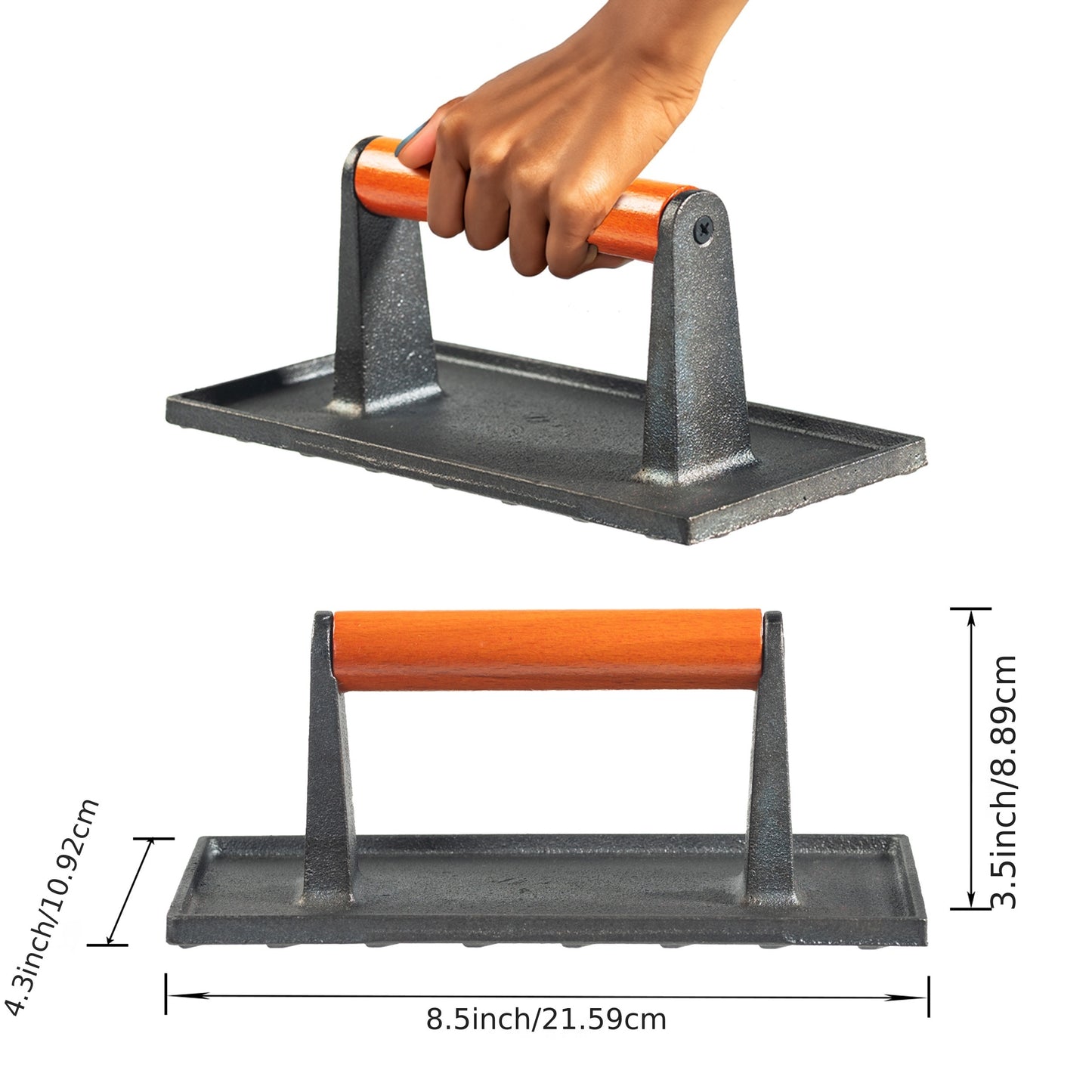 Griddle Press, Grill Press, Meat Press, Cast Iron Grill Press With Wooden Handle, Outdoor Camping BBQ Tool