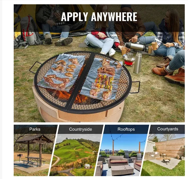 VEVOR X-Marks Fire Pit Grill Grate Foldable Round Cooking Grate BBQ Grid with Handle Support X Wire Portable Camping Cookware