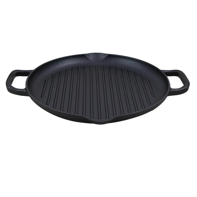 Cookwin 32cm 12.6" Round Pre-seasoned Cast Iron Metal Stove Top BBQ Grill Plate