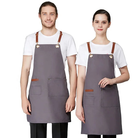 SunYue Cotton Canvas Apron for Unisex Aprons Chef BBQ Custom Delantales Kitchen Black Blue White Grey Aprons Tablier De Cuisine