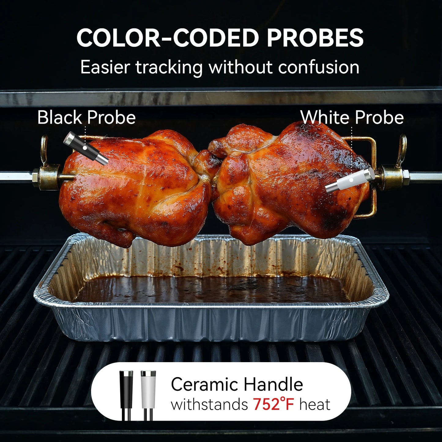 500FT Remote Monitoring Smart Bluetooth Wireless Meat Thermometer Cooking for Grilling, Smoking, Oven, BBQ, Rotisserie