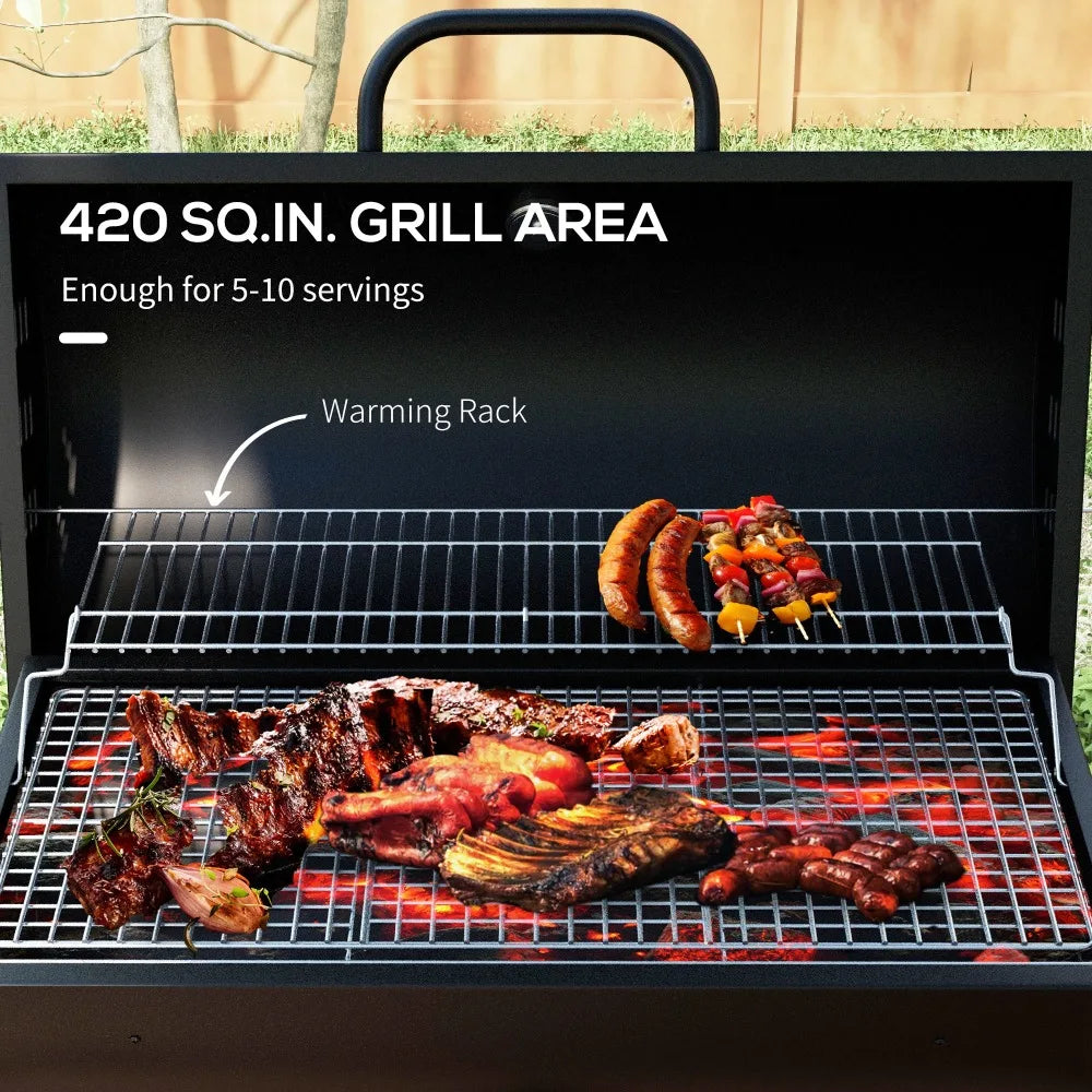 Charcoal BBQ Grill with 420 sq.in. Cooking Area, Outdoor Barbecue with Wheels, Ash Catcher and Built-in Thermometer