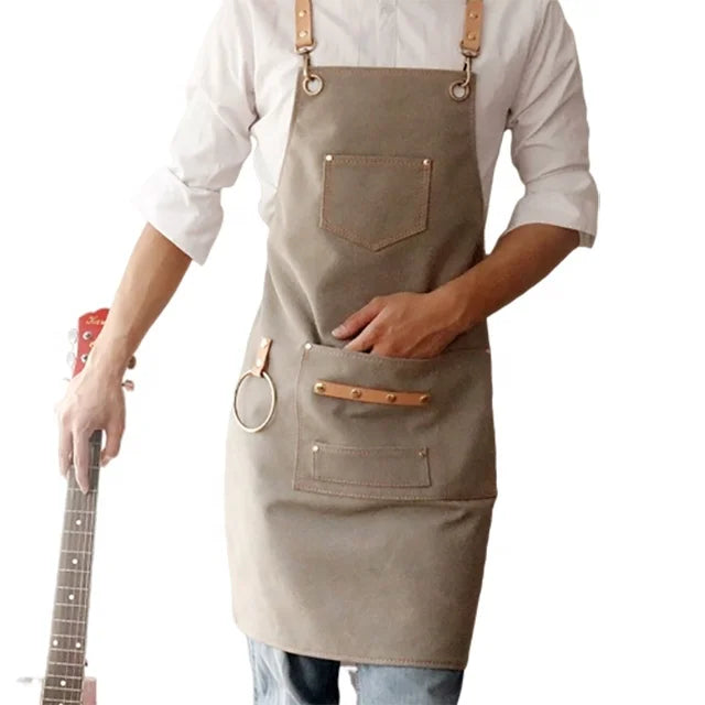 Custom Logo Restaurant Barista Milk Tea Cake Barber Shop Fashion Cotton Canvas Work Apron With Adjustable Strap