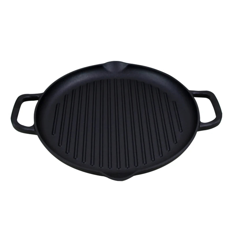 Cookwin 32cm 12.6" Round Pre-seasoned Cast Iron Metal Stove Top BBQ Grill Plate