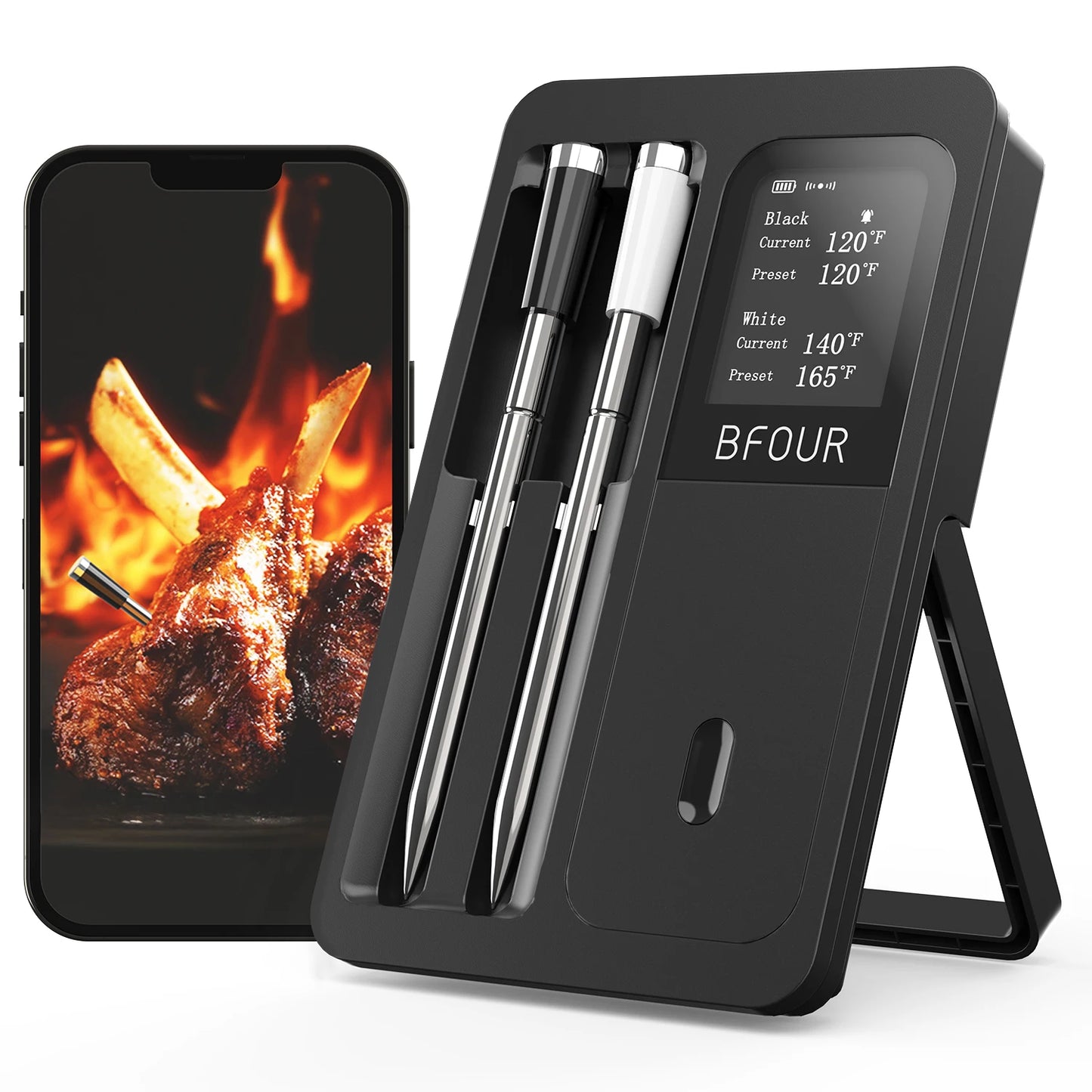 500FT Remote Monitoring Smart Bluetooth Wireless Meat Thermometer Cooking for Grilling, Smoking, Oven, BBQ, Rotisserie
